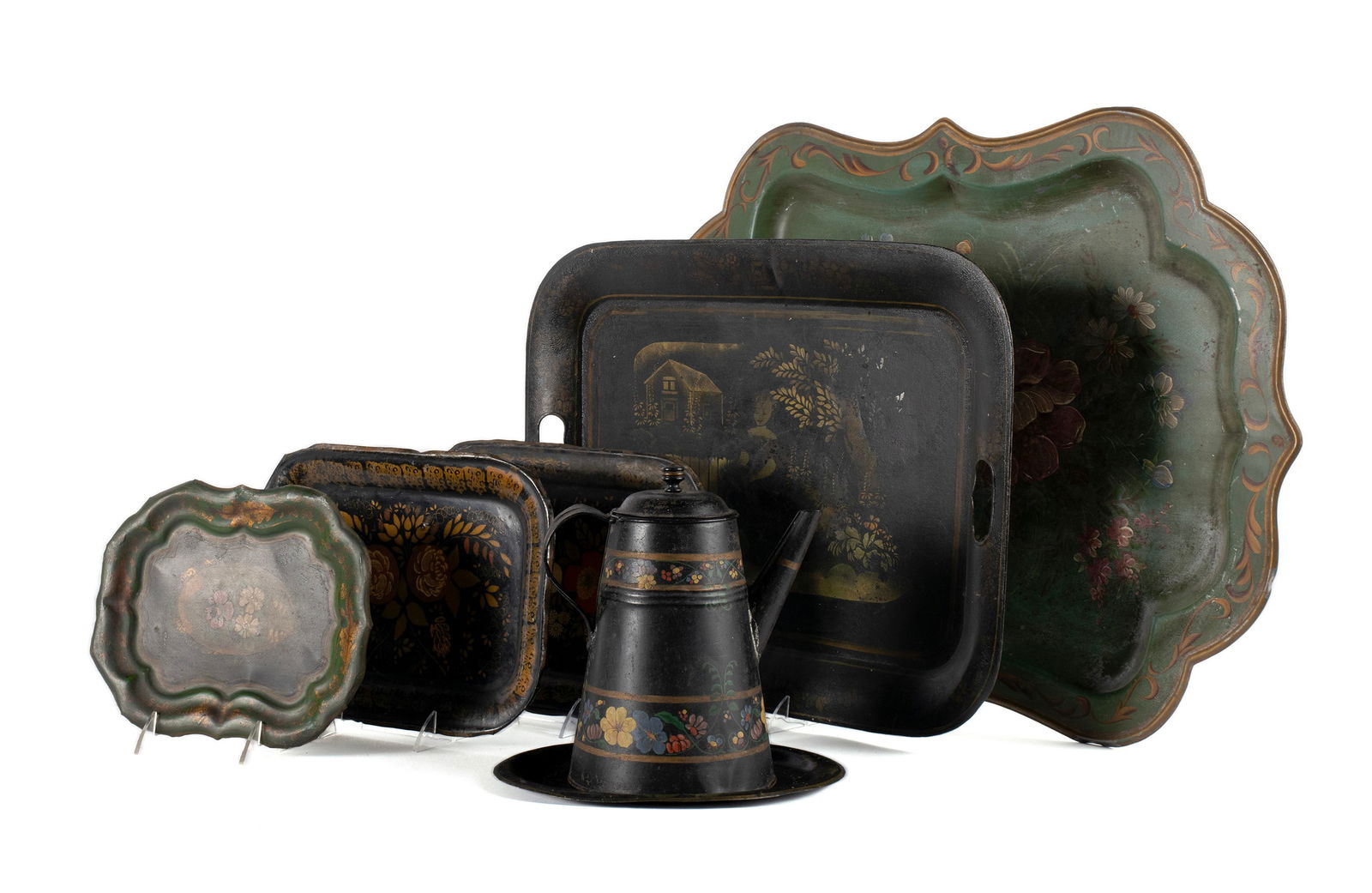 SIX TOLE TRAYS AND ONE TEA POT (1 of 13)