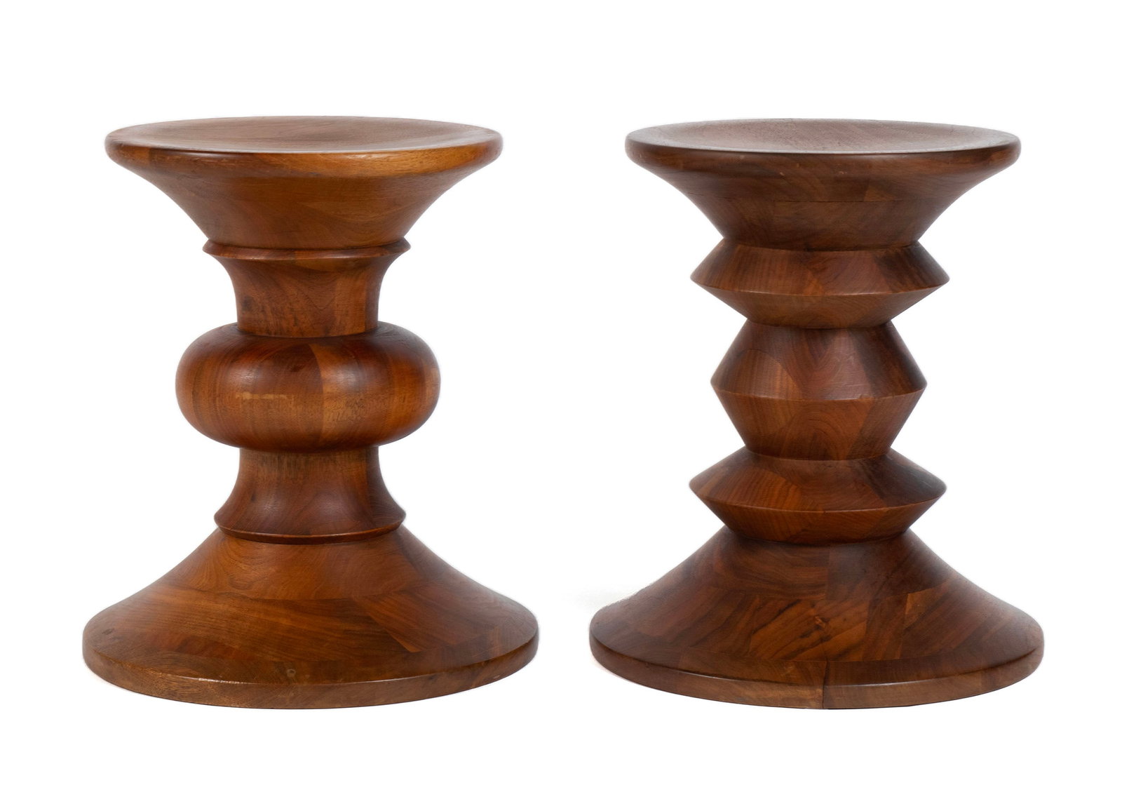 PAIR OF EAMES FOR HERMAN MILLER TIME LIFE STOOLS: PAIR OF EAMES FOR HERMAN MILLER TIME LIFE STOOLSMid 20th century, walnut.15 x 13 in. (38.1 x 33 cm.)