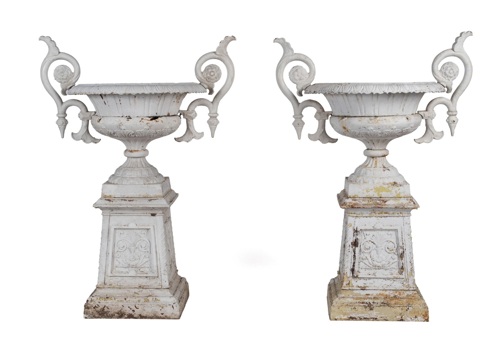 PAIR OF CAST IRON GARDEN URNS (1 of 9)