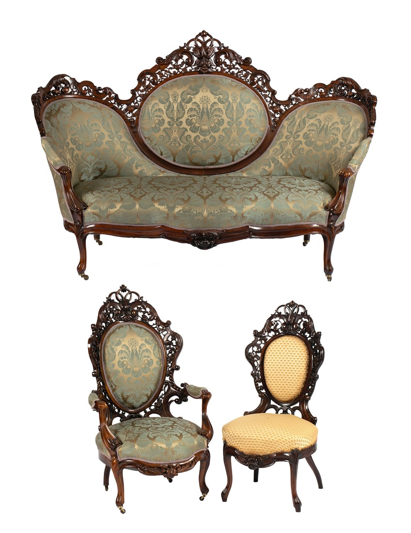 ROCOCO REVIVAL SETTEE WITH TWO CHAIRS (1 of 18)