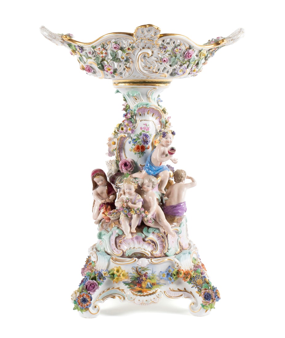 MEISSEN PORCELAIN 'FOUR SEASONS' COMPOTE WITH LATER BASE (1 of 20)