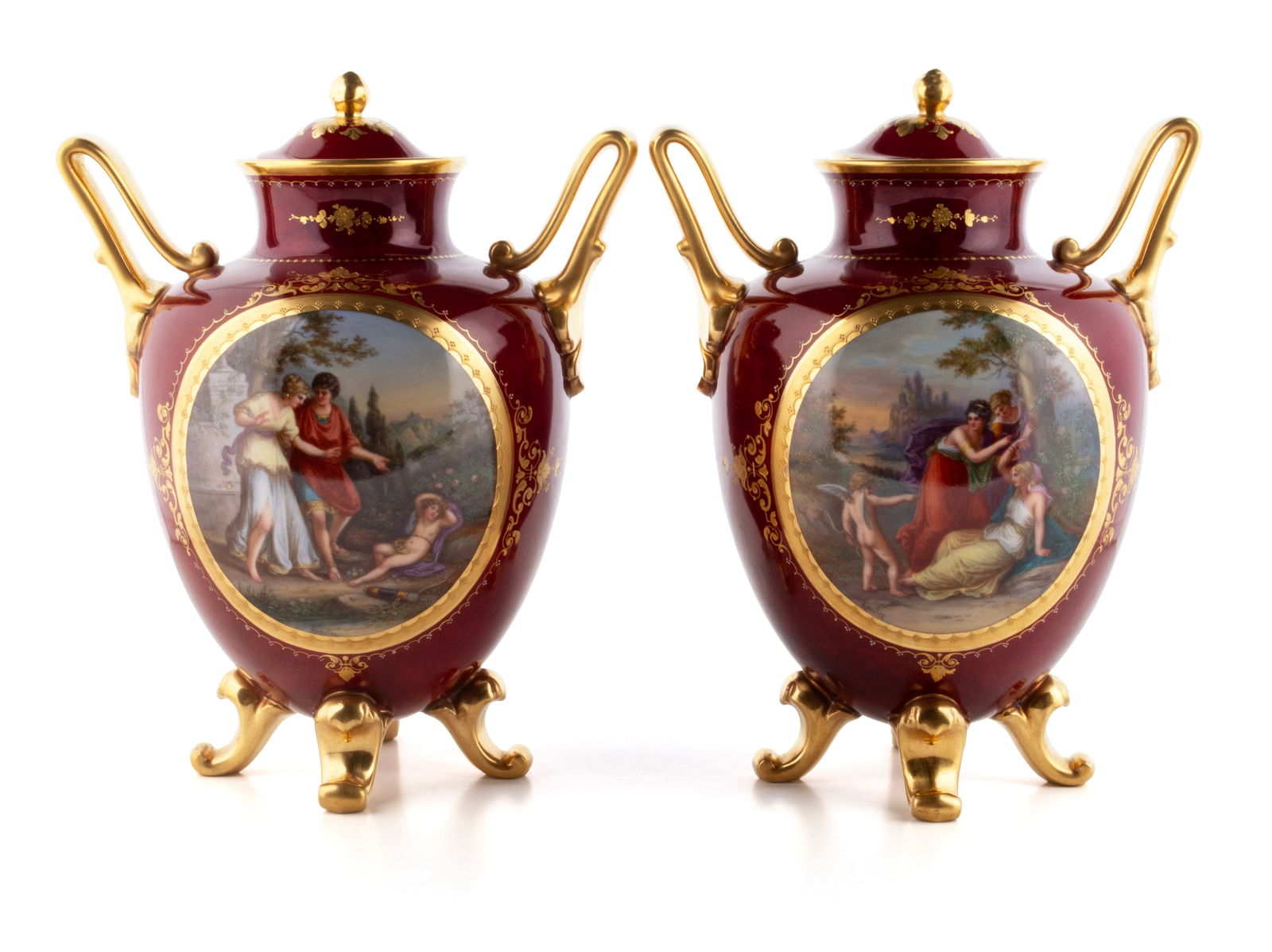 PAIR OF ROYAL VIENNA STYLE PORCELAIN URNS (1 of 14)