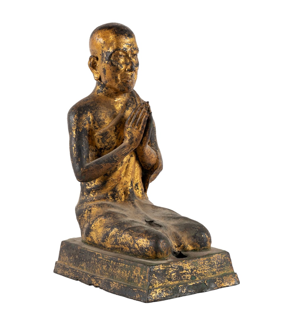 GILT BRONZE FIGURE OF A KNEELING MONK (1 of 12)