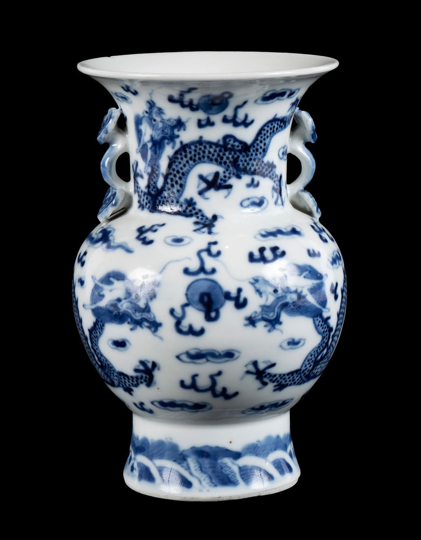 CHINESE BLUE AND WHITE PORCELAIN DRAGON VASE (1 of 10)