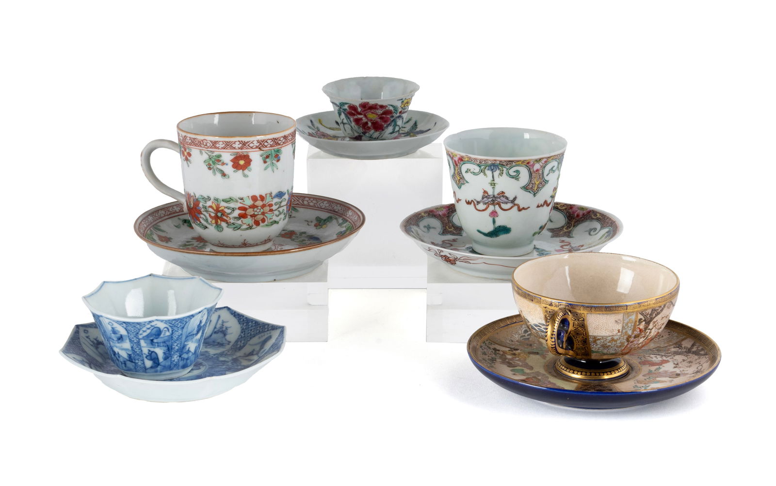 FIVE ASIAN PORCELAIN CUP AND SAUCER SETS (1 of 13)