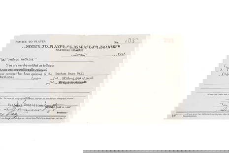 JOE MEDWICK'S NOTICE TO PLAYER OF TRANSFER DATED JUNE 14, 1945, FROM THE NEW YORK GIANTS: JOE MEDWICK'S NOTICE TO PLAYER OF TRANSFER DATED JUNE 14, 1945, FROM THE NEW YORK GIANTS This "Notice to Player - No. 703" document informs Joe Medwick "That your contract has been