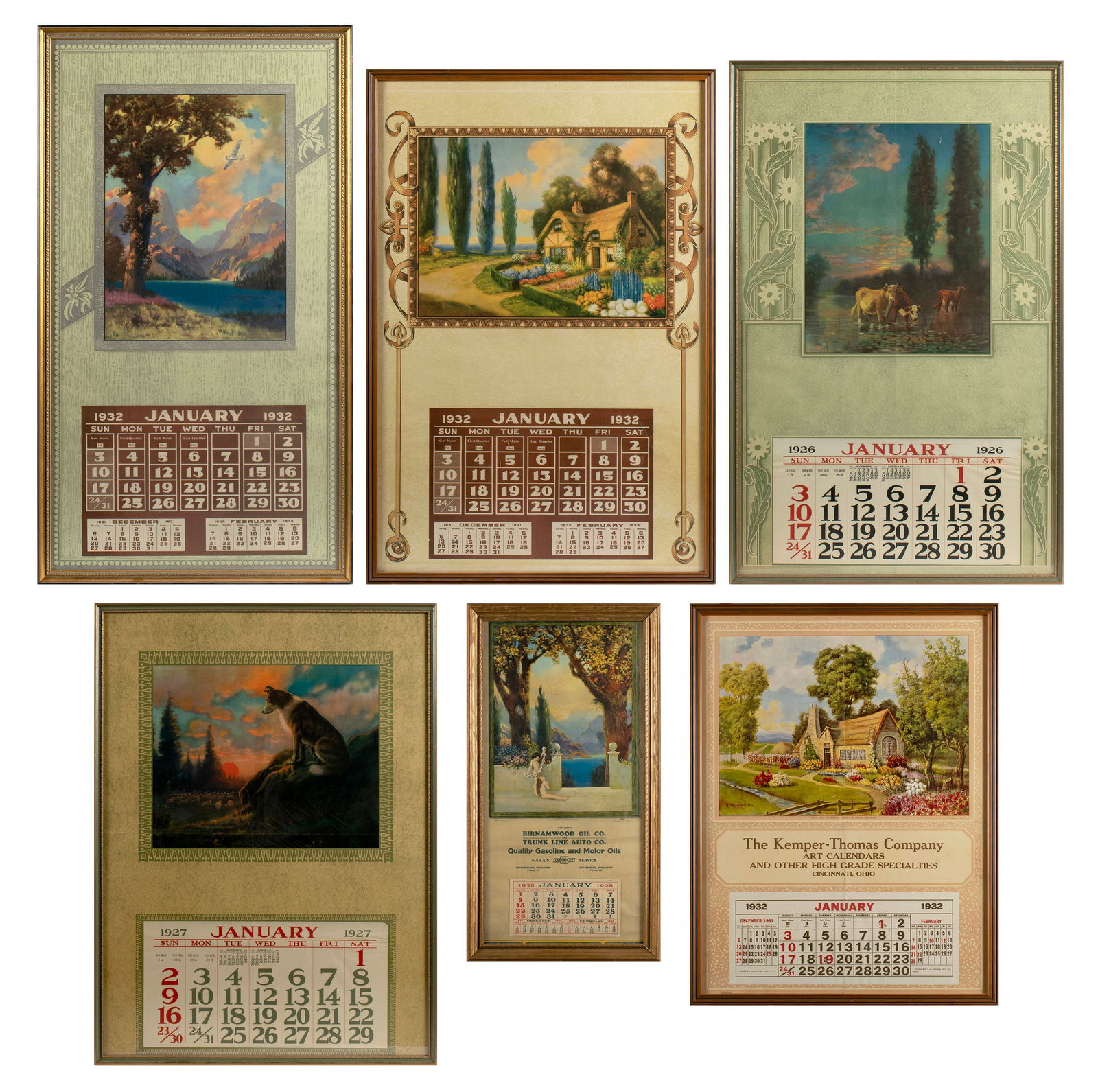 SIX LARGE CALENDAR PAGES WITH COLORFUL IMAGES AFTER ATKINSON FOX (1 of 19)