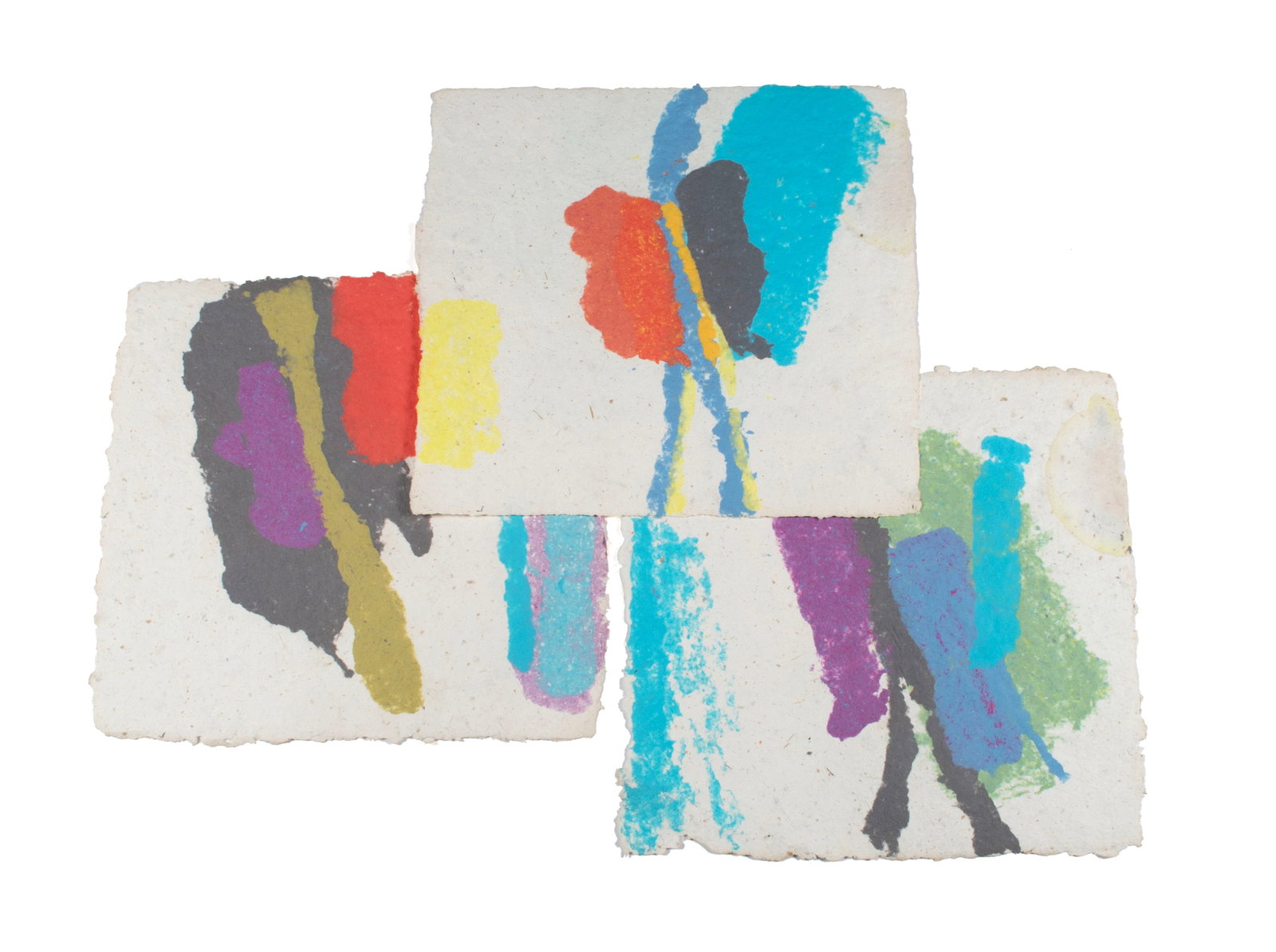 BROTHER MEL MEYER (AMERICAN (ST LOUIS), 1928-2013): Brother Mel Meyer American (St Louis), 1928-2013 Handmade paper Three (3) white sheets with abstract polychrome decoration, unframed. Brother Mel Meyer was born in Florissant, MO in 1928 and joined th