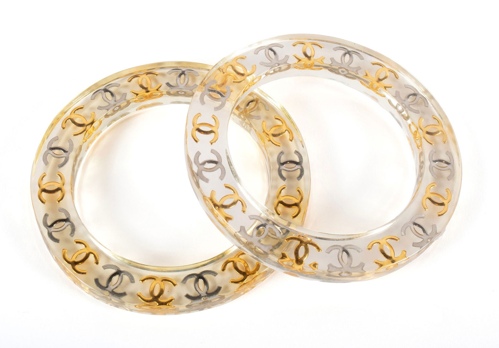 PAIR VINTAGE CHANEL LUCITE BANGLES (1 of 5)