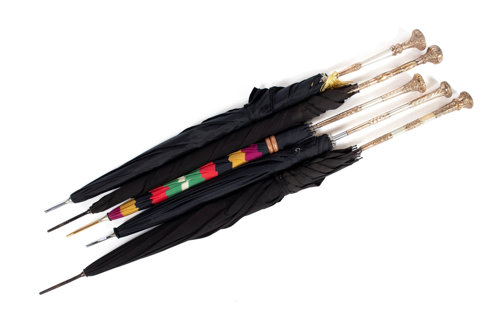 FIVE KNOB HANDLED GOLD PLATE AND ABALONE UMBRELLAS (1 of 5)