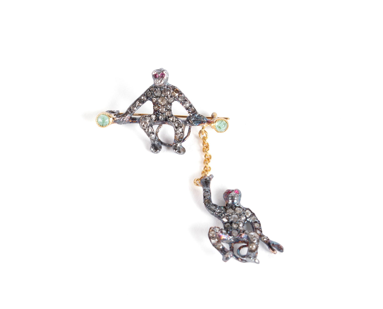 DIAMOND EMERALD GOLD MONKEY BROOCH (1 of 5)