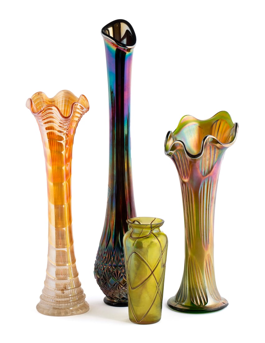 FOUR BOHEMIAN ART GLASS VASES (1 of 12)