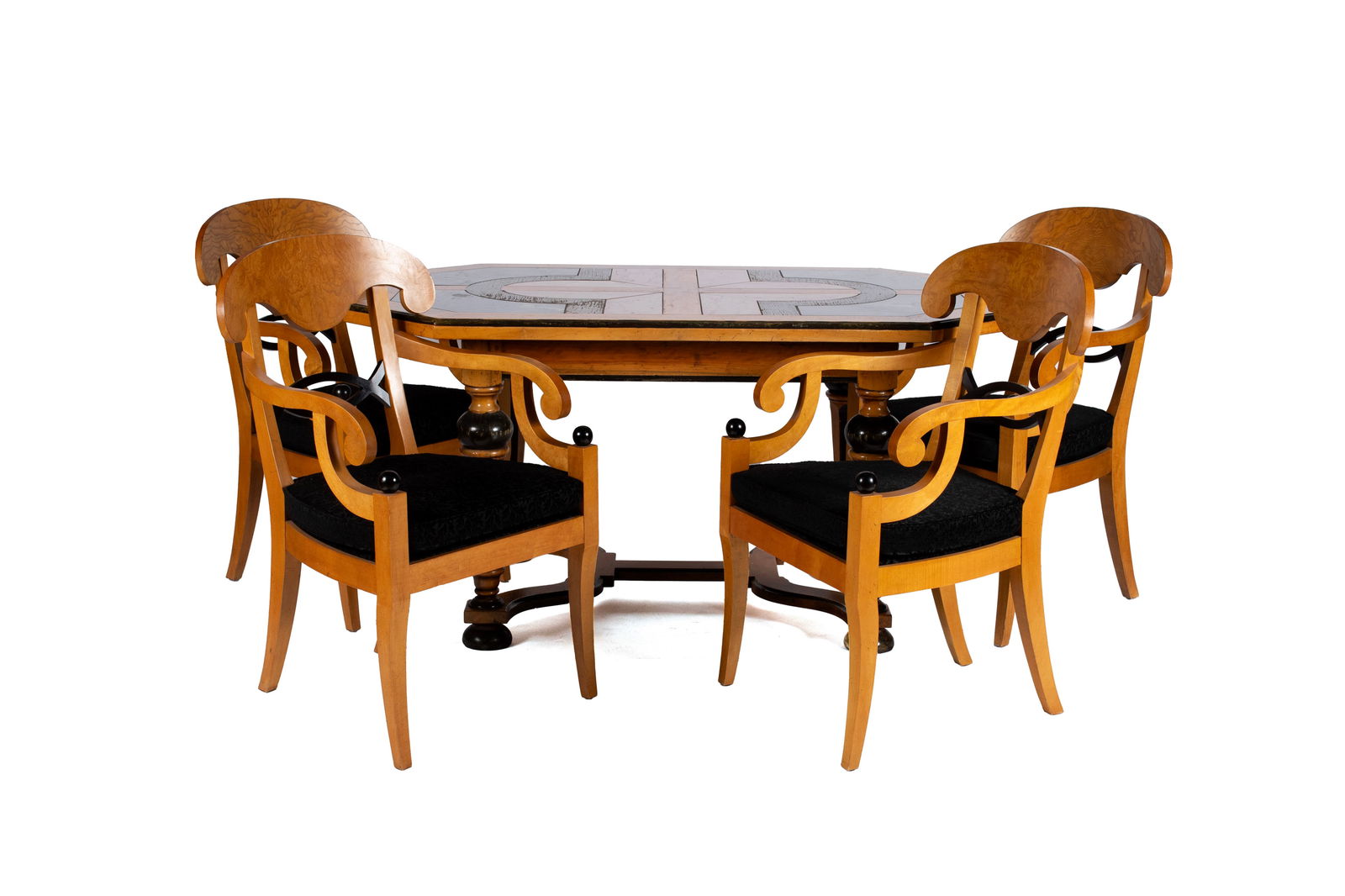 BAKER BIEDERMEIER STYLE INLAID TABLE WITH FOUR CHAIRS (1 of 15)