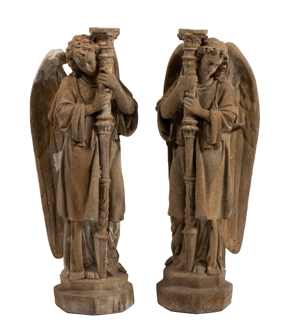 PAIR OF STONE ANGEL GARDEN SCULPTURES (1 of 10)