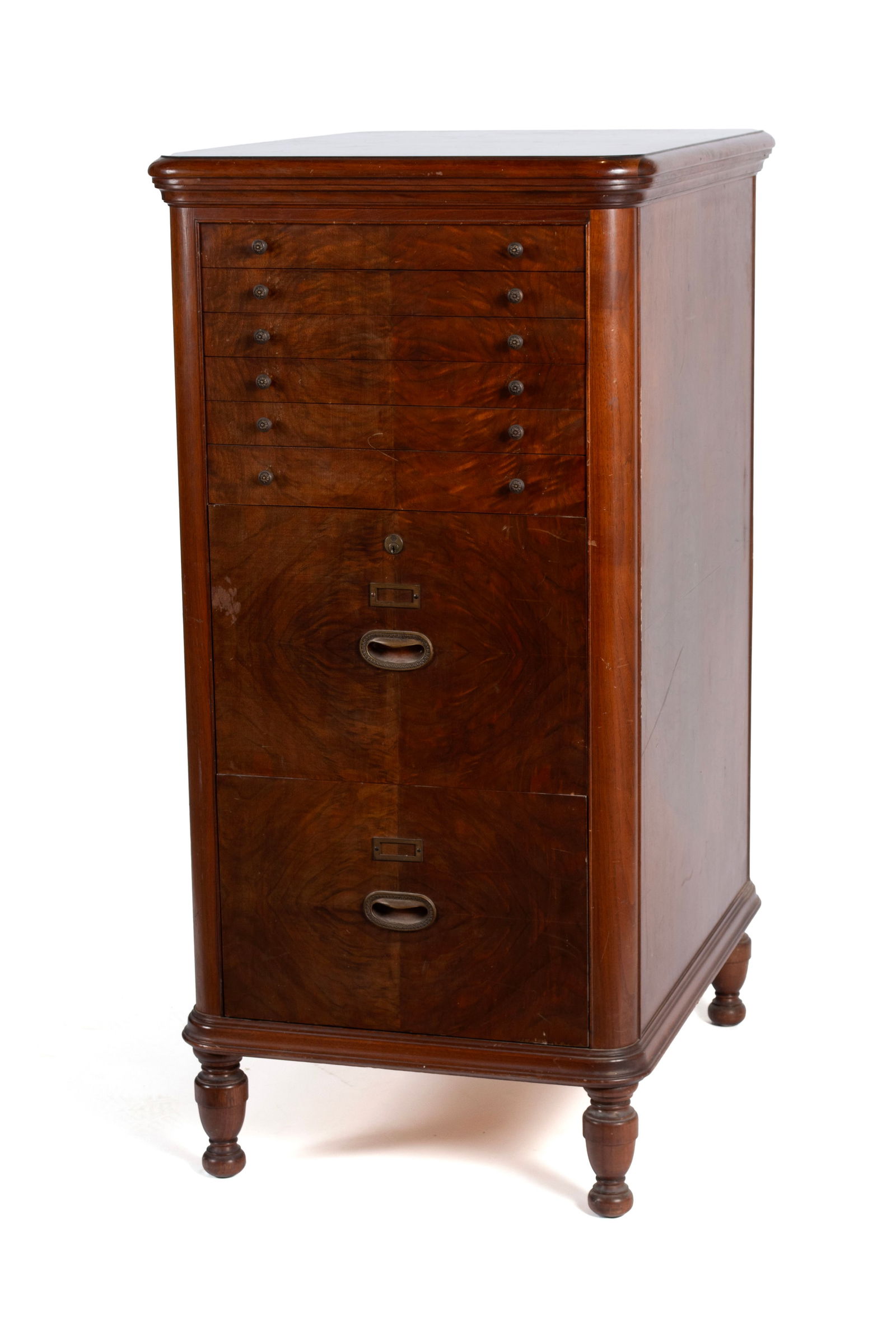 STOW DAVIS FILING CABINET: STOW DAVIS FILING CABINETGrand Rapids, Michigan, mid-20th century, mahogany. Having six narrow drawers and two file drawers.49 x 23 1/2 x 32 1/2 in. (124.5 x 59.7 x 82.6 cm.)