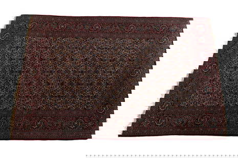 KASHAN AREA RUG: KASHAN AREA RUGPersian, 20th century. Finely woven with repetitive scrolling and foliate design to the ivory field, red primary border with multiple guard borders.7 ft. 1 in. x 4 t. 9 in.