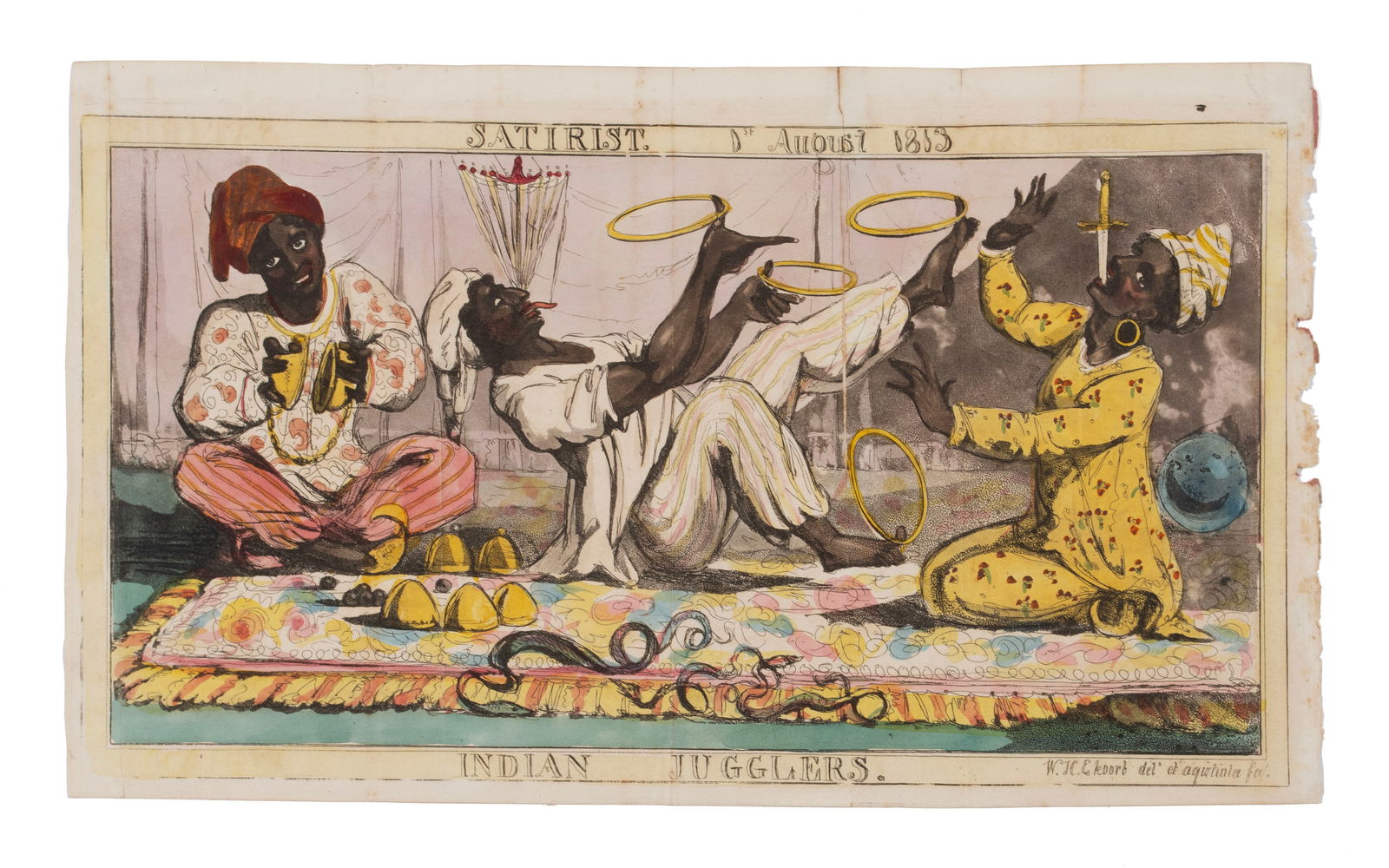 INDIAN JUGGLERS HAND COLORED AQUATINT (1 of 9)