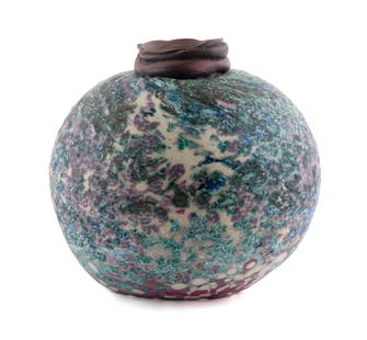 COLIN HEANEY (AUSTRALIAN, B. 1948): Colin HeaneyAustralian, b. 1948Lichen Plasmid VesselBlown glass, metallic powder, and bronzeSigned and dated 1999 on underside.8 in. (20.3 cm.) Purchased from Habatat Galleries, Chicago, IL, 199