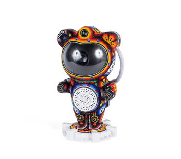 RICK WOLFRYD (AKA CHROMA) (AMERICAN, B. 1953): Rick Wolfryd (aka Chroma)American, b. 1953AstronautColored glass beaded resinSigned, titled, dated 2025 and marked "AP" on underside. Huichol style bead work, light up astronaut with remote speaker.9