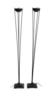 PAIR OF KOCH & LOWY 'TORCHIERE' FLOOR LAMPS: PAIR OF KOCH & LOWY 'TORCHIERE' FLOOR LAMPSAmerican, circa 1980s. Pair of black enameled metal floor lamps, stamped on underside of base.76 x 10 x 10 in. (193 x 25.4 x 25.4 cm.)