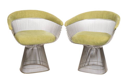 PAIR OF WARREN PLATNER ARMCHAIRS FOR KNOLL: PAIR OF WARREN PLATNER ARMCHAIRS FOR KNOLLAmerican, mid-20th century. Rod construction with upholstered seats and top rails.29 x 27 x 19 in. (73.7 x 68.6 x 48.3 cm.)