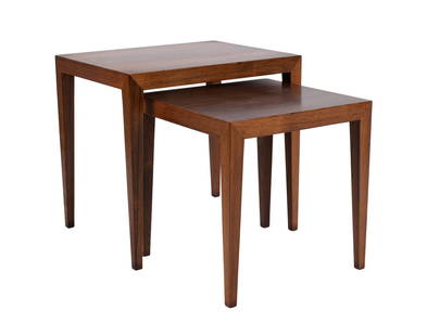 TWO SEVERIN HANSEN FOR HASLEV ROSEWOOD NESTING TABLES: TWO SEVERIN HANSEN FOR HASLEV ROSEWOOD NESTING TABLESDanish, circa 1967. Rectangular with tapering legs.Largest: 17 1/2 x 14 1/2 x 18 1/2 in. (44.5 x 36.8 x 47 cm.) Provenance: From the Florida reside