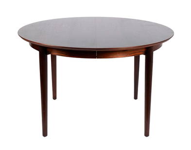 ARNE VODDER FOR SIBAST MOBLER DINING TABLE: ARNE VODDER FOR SIBAST MOBLER DINING TABLEDanish, circa 1967, rosewood. Circular top on tapering round legs, labeled and ink stamped to the bottom of the tabletop. With two 19.5" table leaves. Table a