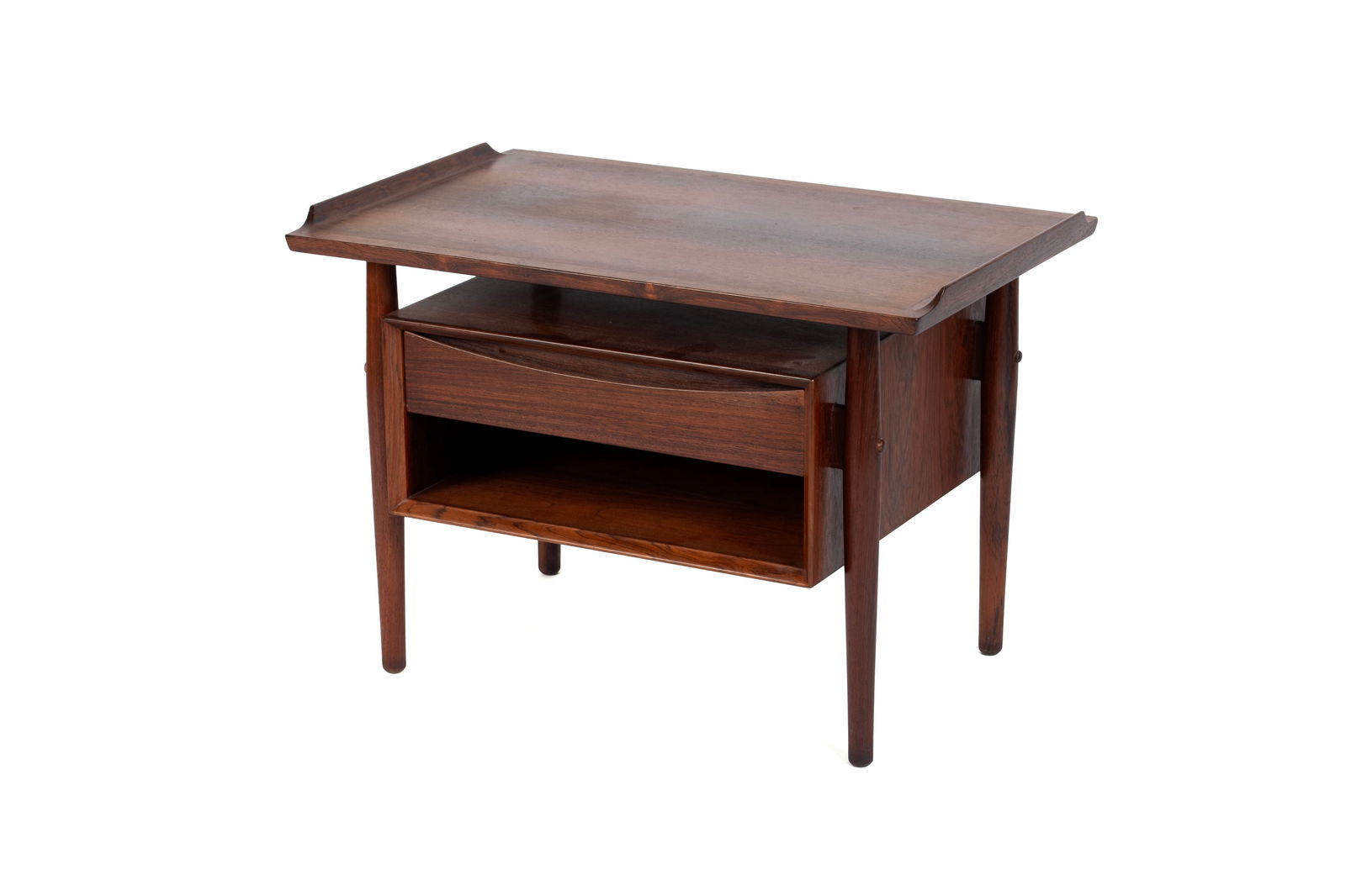 ARNE VODDER FOR SIBAST MOBLER NIGHTSTAND: ARNE VODDER FOR SIBAST MOBLER NIGHTSTANDDanish, 1967, rosewood. Nightstand with tray form top and single drawer lower section.19 1/2 x 18 x 28 3/4 in. (49.5 x 45.7 x 73 cm.) Provenance: From the Flori