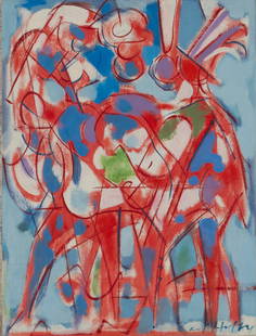 CARL HOLTY (AMERICAN, 1900-1973): Carl HoltyAmerican, 1900-1973Oil on canvasSigned lower right. Abstract figural composition, unframed.13 1/4 x 9 3/4 in. (33.7 x 24.8 cm.)