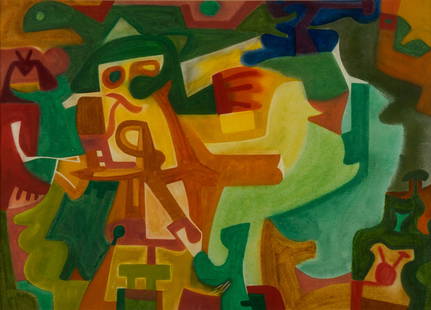 WILLIAM FETT (AMERICAN (MISSOURI), 1918-2006): William FettAmerican (Missouri), 1918-2006MexicoWatercolor on paperSigned and dated '52. Surrealist abstract, matted and framed.Born in Ann Arbor, Michigan, William Fett was a painter in abstra