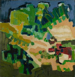 VIOLA (VI) KOENIG POTH (AMERICAN (ST. LOUIS), 20TH C.): Viola (Vi) Koenig PothAmerican (St. Louis), 20th c.Oil on canvasInitialed to verso. Abstract landscape painting with bold brushstrokes and impasto, framed.30 x 30 in. (76.2 x 76.2 cm.) Provenance: Acq