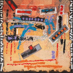 BROTHER MEL MEYER (AMERICAN (ST. LOUIS), 1928-2013): Brother Mel MeyerAmerican (St. Louis), 1928-2013Mixed media on boardSigned and dated 1992 lower right. Colorful abstract composition, framed.Brother Mel Meyer was born in Florissant, MO in 1928 and jo
