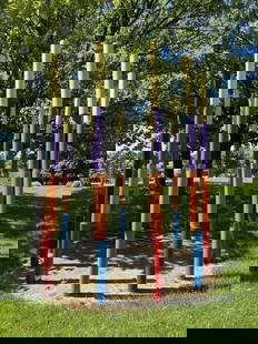 BROTHER MEL MEYER (AMERICAN (ST. LOUIS), 1928-2013): Brother Mel MeyerAmerican (St. Louis), 1928-2013Painted steelGroup collection of thirteen (13) cylindrical sculptures, each made up of four joined cylinders, each offset from the previous. Eleven of t