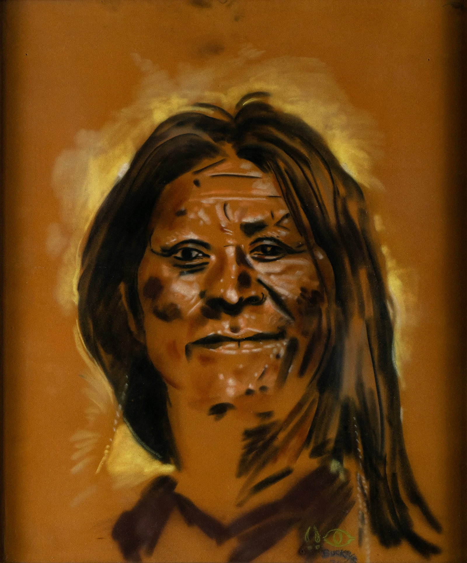 PORTRAIT OF A NATIVE AMERICAN MAN: PORTRAIT OF A NATIVE AMERICAN MANPastel on woven paper, signed "Buckeye" and dated '76 lower right with other markings, perhaps by Buckeye James Blake (b. 1946).Sight: 24 x 20 in. (61 x 50.8 cm.), Fra