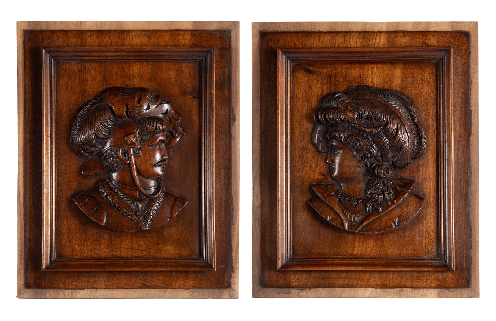 TWO FIGURAL CARVED WOODEN PANELS (1 of 10)