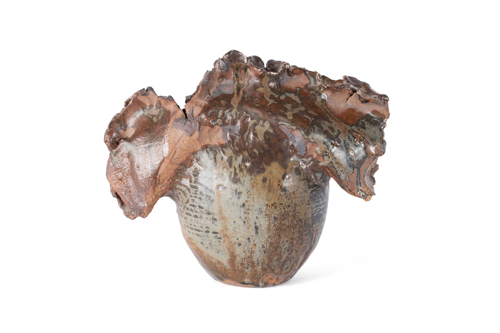 ART POTTERY SCULPTURE: ART POTTERY SCULPTURE Organically shaped with multiple openings to the top, signed "G A" to the bottom. 8 x 9 1/4 x 5 in. (20.3 x 23.5 x 12.7 cm.)