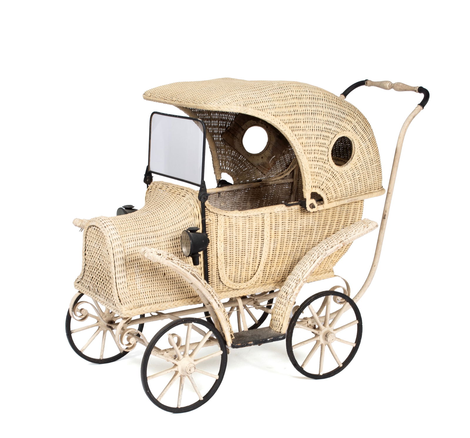 HEYWOOD WAKEFIELD WICKER ANTIQUE CAR FORM BABY CARRIAGE (1 of 10)