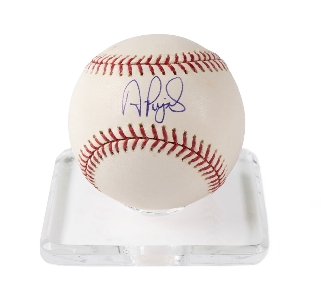 ALBERT PUJOLS AUTOGRAPHED BASEBALL: ALBERT PUJOLS AUTOGRAPHED BASEBALLSt. Louis baseball Cardinals future Hall of Famer, single signed on the sweet spot on an Official Major League Selig baseball in blue ink. Unauthenticated.Diameter: 2