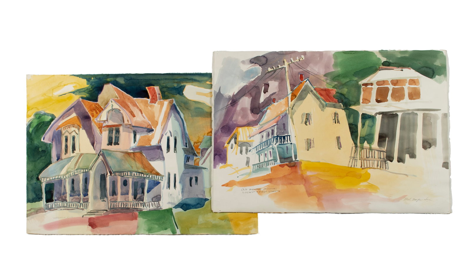 BROTHER MEL MEYER (AMERICAN (ST. LOUIS), 1928-2013): Brother Mel Meyer American (St. Louis), 1928-2013 Watercolor on Arches paper Two (2) works, both signed lower right and titled lower left. Including 'Old Monroe, Missouri, Locust and First Street' and