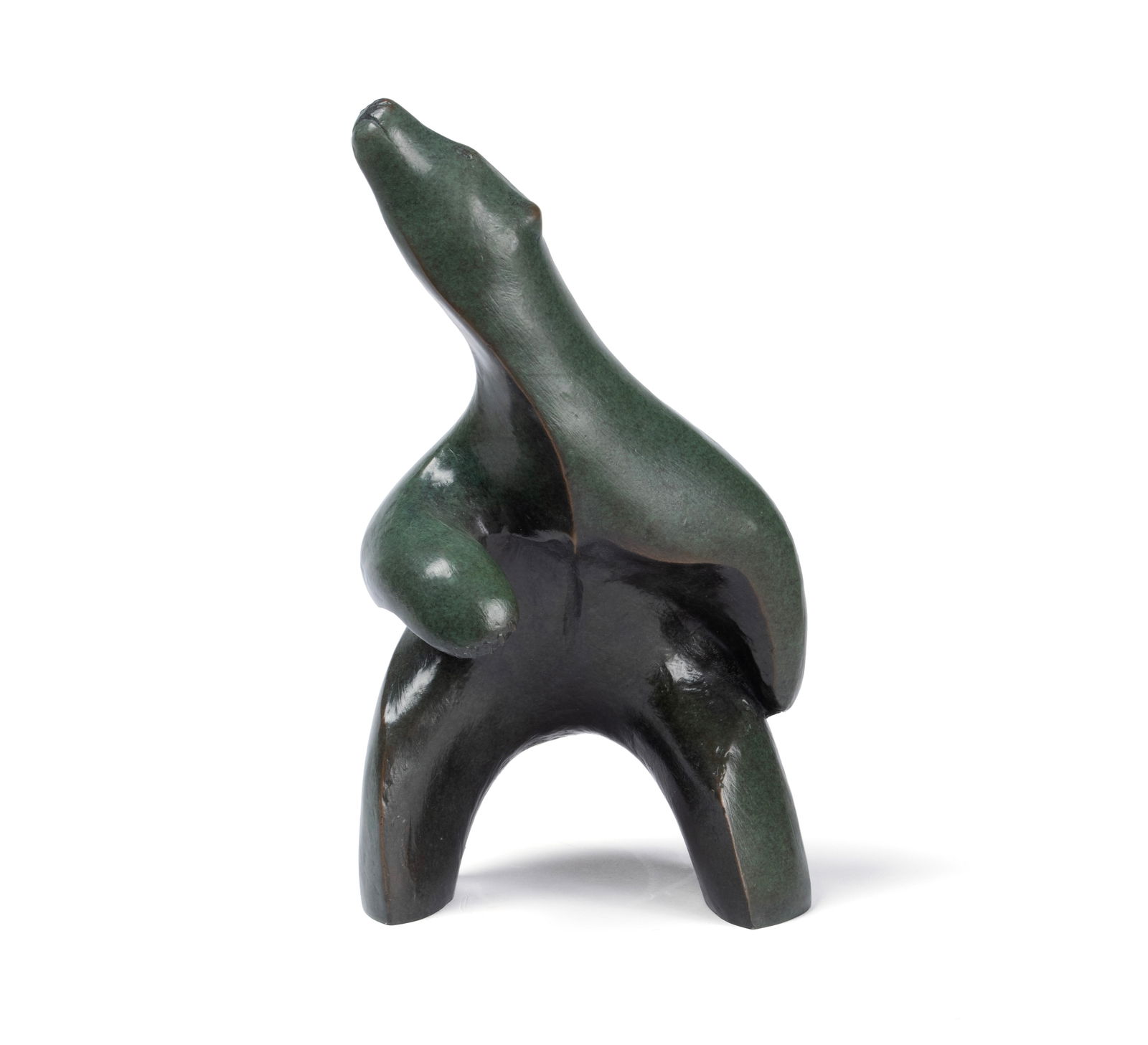 MELVIN OLANNA (INUPIAT (SHISHMAREF), 1941-1991): Melvin OlannaInupiat (Shishmaref), 1941-1991BronzeInitialed 'MO' and noted 'AP2' on back of foot. Polar bear standing on hind legs.Melvin Olanna was an Alaskan Native artist from Shishmaref, Alaska, b