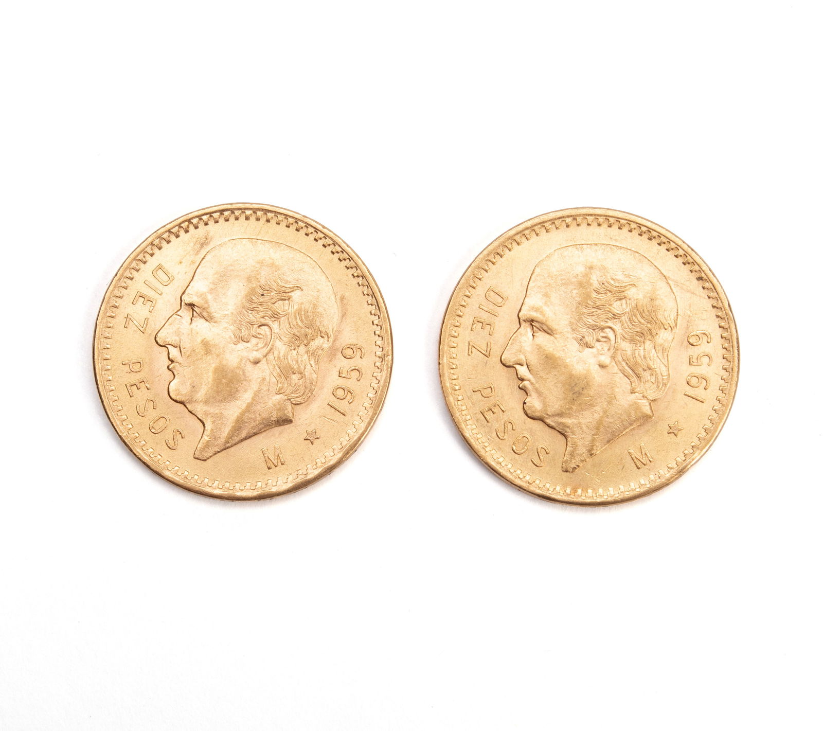 TWO 1959 GOLD DIEZ PESOS (1 of 4)