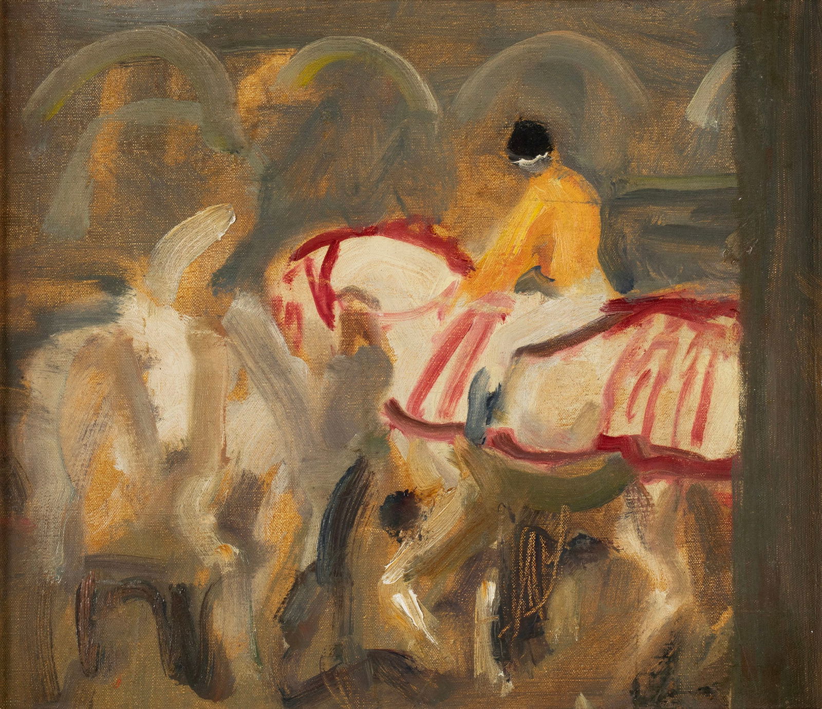 SIR ALFRED MUNNINGS (BRITISH, 1878-1959): Sir Alfred MunningsBritish, 1878-1959Study of the Windsor GreysOil on canvas laid on boardUnsigned but bears a "Leger Galleries" sticker affixed to the back of the board showing artist, title and date