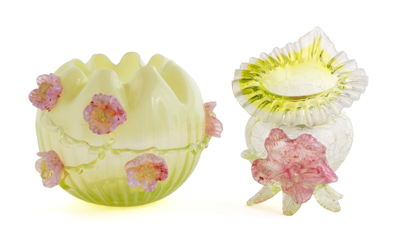 TWO VASELINE ART GLASS VASES (1 of 10)