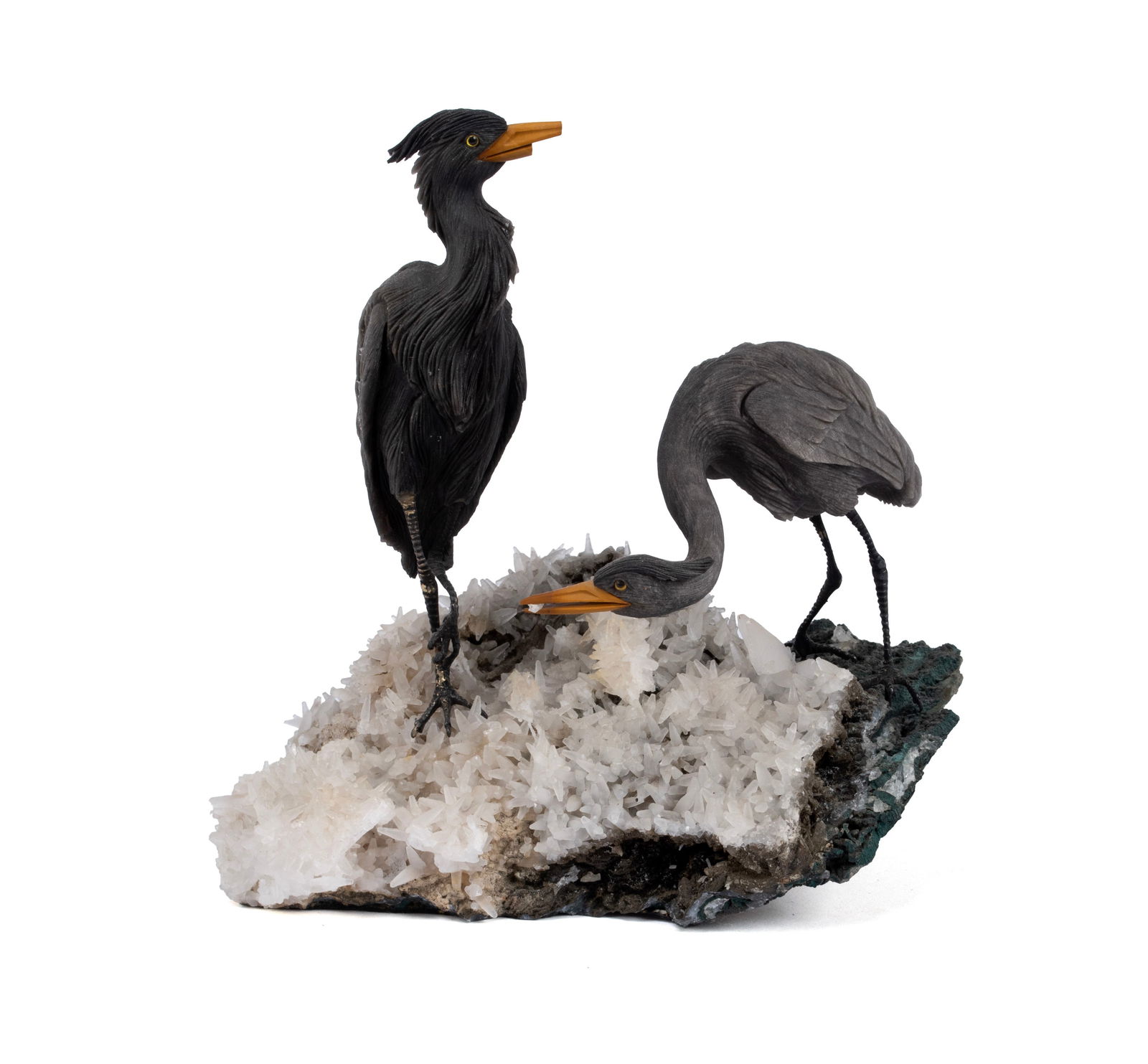 CARVED GREAT BLUE HERON FIGURE GROUP BY MANFRED WILD (1 of 8)