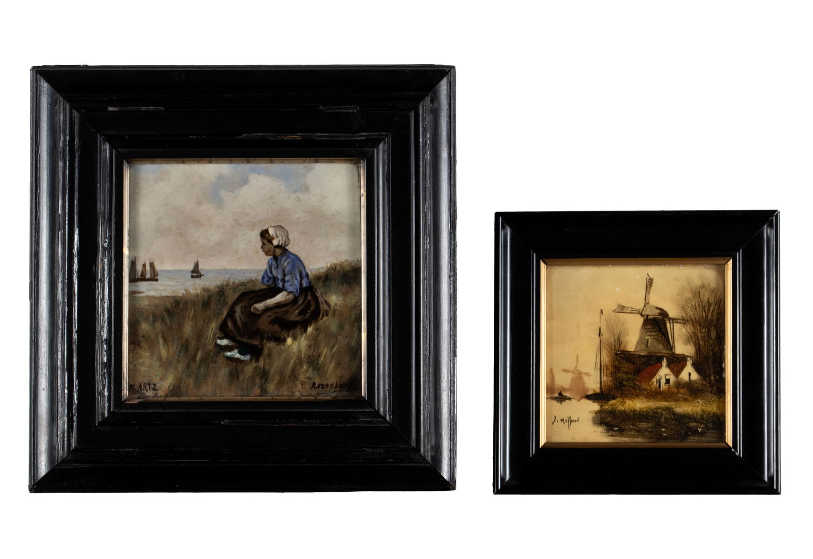 TWO FRAMED PAINTED TILES (1 of 9)