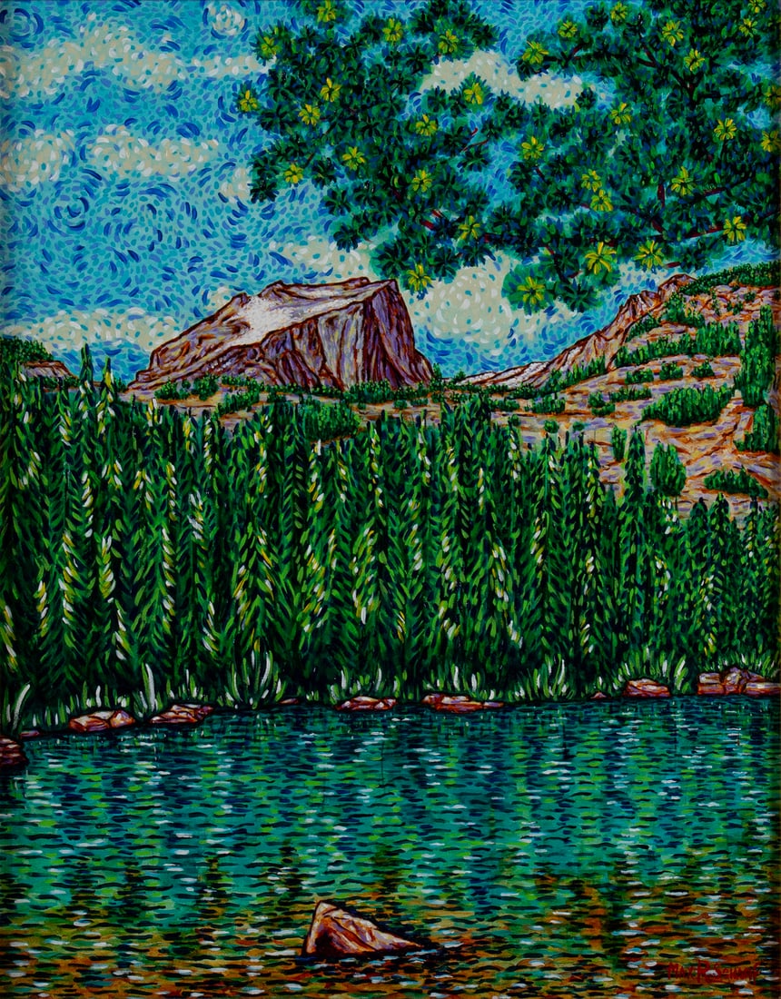 MAX SCHARF (AMERICAN (MISSOURI), 1933-2009): Max Scharf American (Missouri), 1933-2009 Bear Lake Oil on canvas Signed and dated 2004 lower right, also on verso with gallery label. A view of Rocky Mountain National Park, framed. Max Scharf was