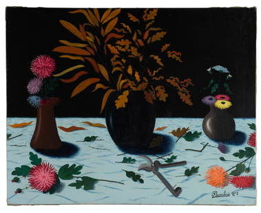 CAMILLE BOMBOIS (FRENCH, 1883-1970): Camille BomboisFrench, 1883-1970Fleurs et Feuilles d'AutomneOil on canvasCirca 1935, signed lower right. Floral still life,