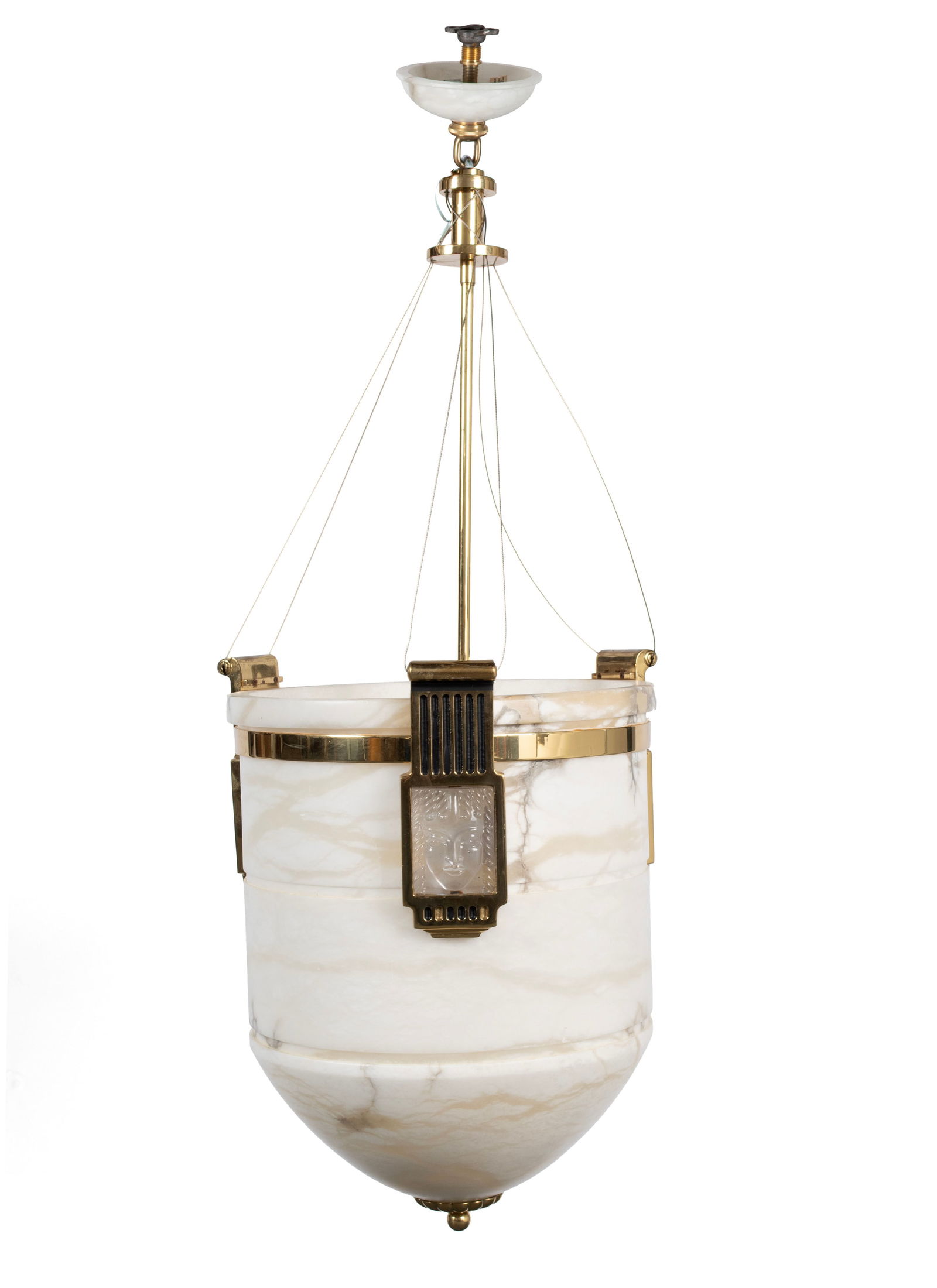 ART DECO STYLE ALABASTER BRASS AND GLASS PENDANT LIGHT FIXTURE (1 of 7)