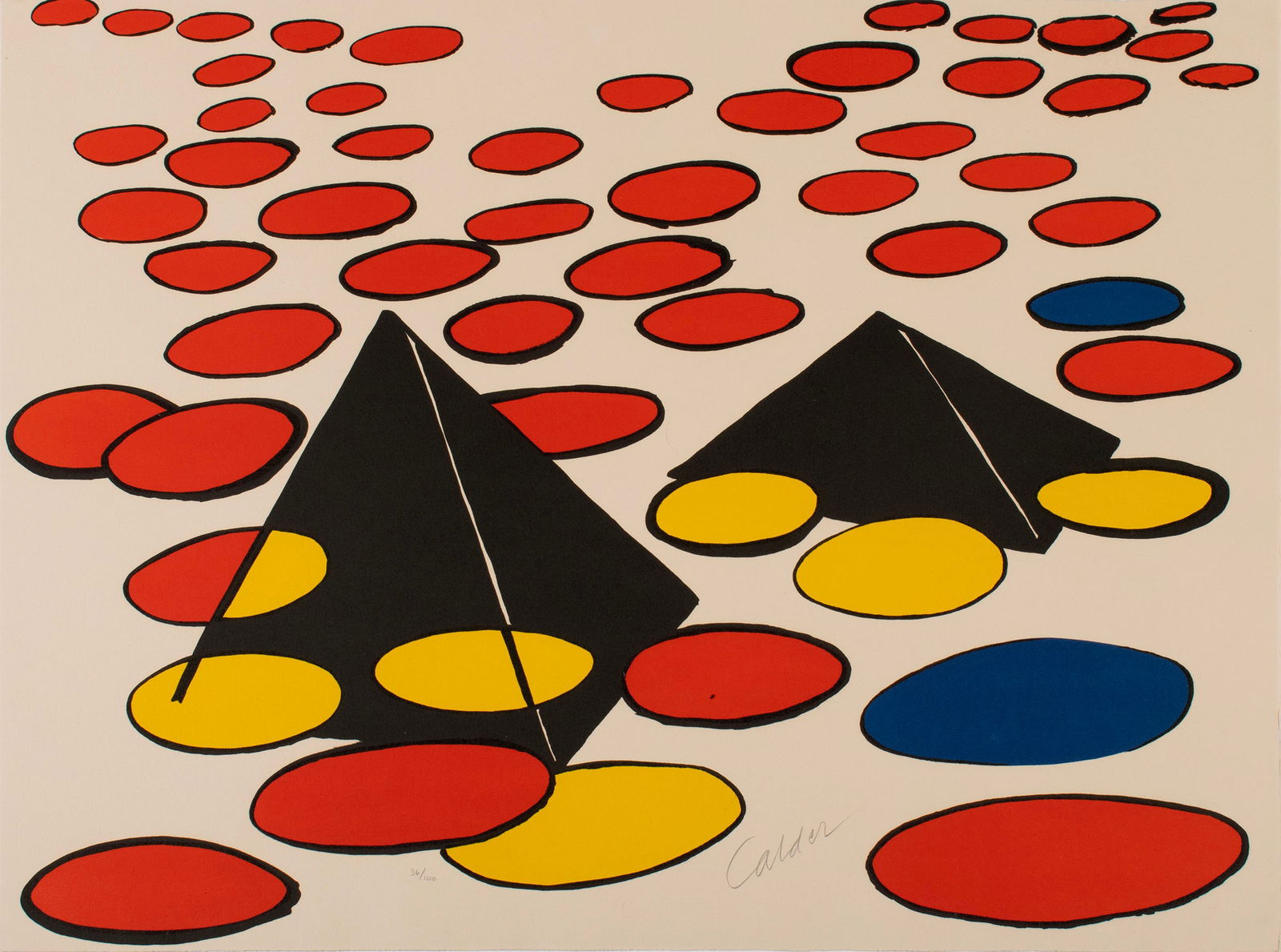 ALEXANDER CALDER (AMERICAN, 1898-1976): Alexander CalderAmerican, 1898-1976Black PyramidsColor lithographSigned in pencil and numbered 36/100 lower center. Unframed.Sheet: 22 7/8 x 30 3/4 in. (58.1 x 78.1 cm.)