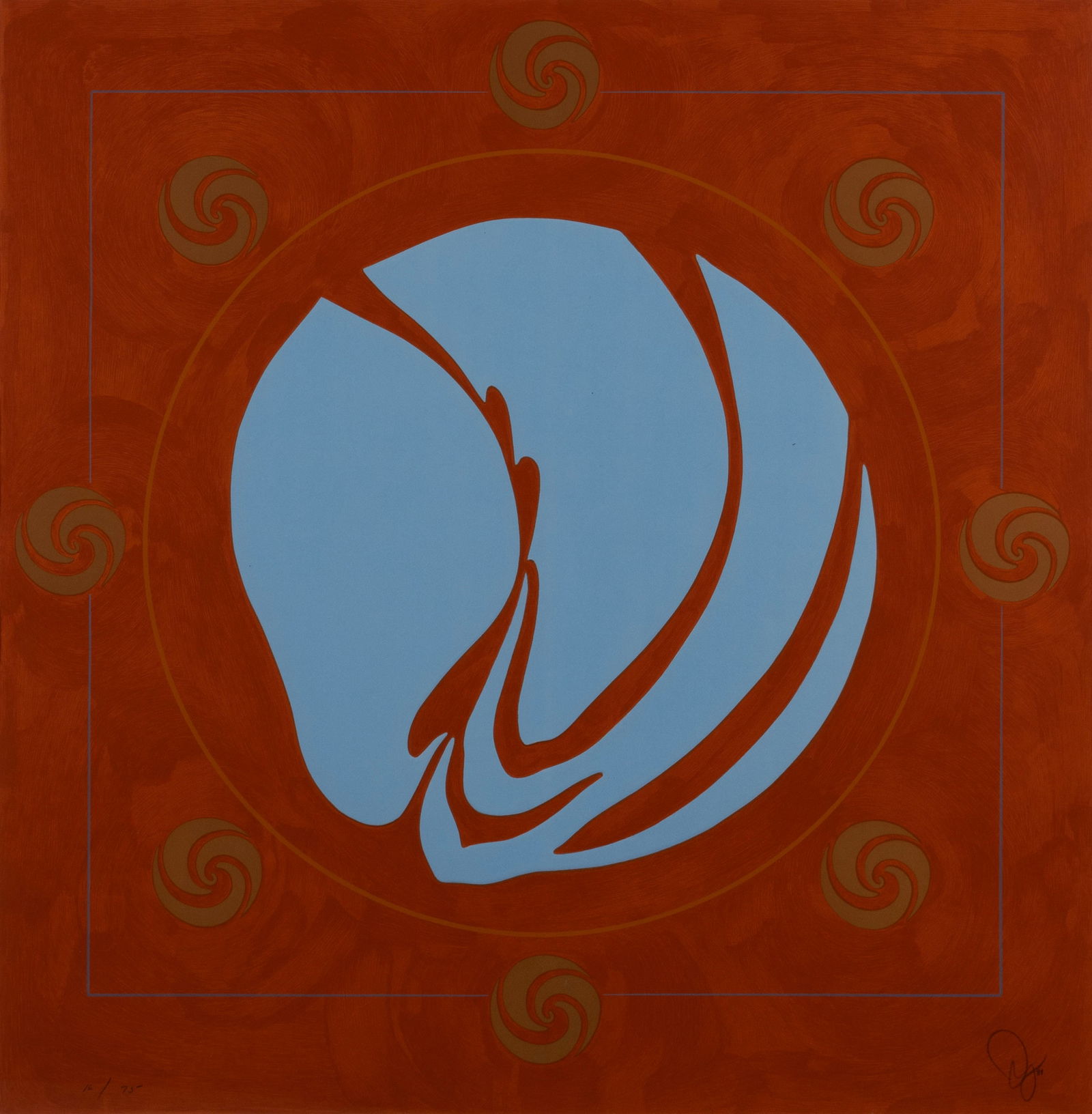 JACK YOUNGERMAN (AMERICAN, 1926-2020): Jack YoungermanAmerican, 1926-2020Involute (Chinese Orange)ScreenprintSigned and dated 81 lower right, numbered 16/75 lower left. Matted.35 3/4 x 34 1/2 in. (90.8 x 87.6 cm.), Matte: 46 x 45 in. (116.